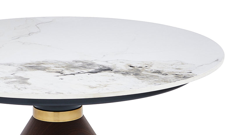 Table à café ronde moderne Alwin de 31,5 po avec dessus en pierre frittée blanche - brune