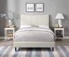 Paseo Platform Bed in Taupe Vegan-Leather Fabric - Full Size | Lit plateforme rembourré Paseo en tissu de cuir végétalien taupe - format lit double