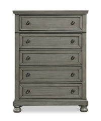 Commode verticale de chambre à coucher Chelsea de 38 po (L) x 52 po (H) à 5 tiroirs - grise