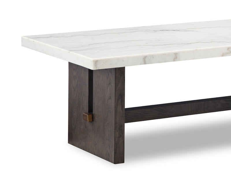 Table à café Warwick de 52 po en bois massif et en marbre - blanche et chêne brun