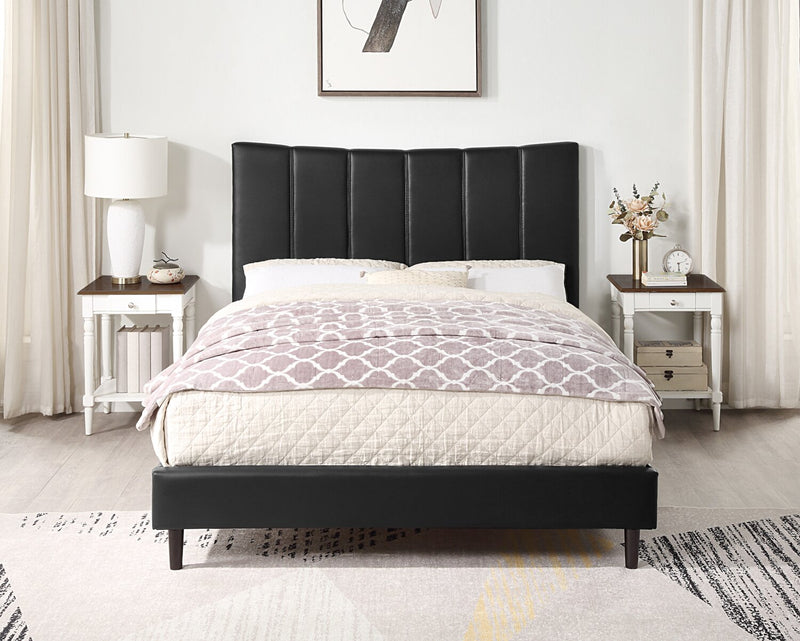 Lit plateforme rembourré Paseo en tissu de cuir végétalien noire - format grand lit