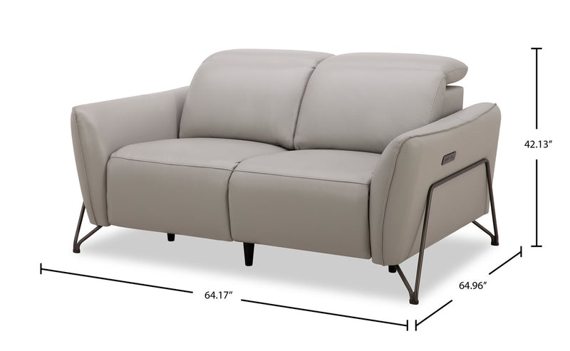 Causeuse à inclinaison électrique Riviera en cuir véritable de qualité supérieure - gris clair