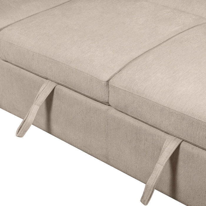Sofa-lit sectionnel de gauche Envy 5 pièces en tissu de chenille avec fauteuil long de rangement - beige amande