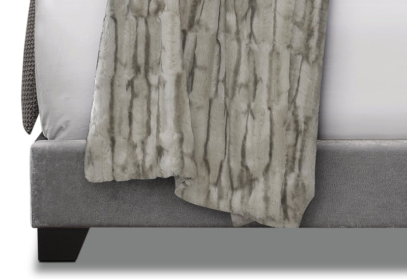 Lit rembourré Candace en tissu de velours gris avec capitonnage à boutons - format très grand lit