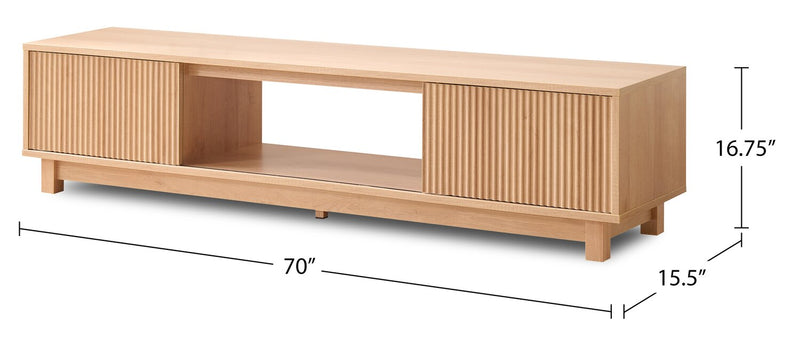 Meuble pour téléviseur moderne Sylvie de 70 po avec rangement pour téléviseurs de jusqu’à 70 po - chêne naturel