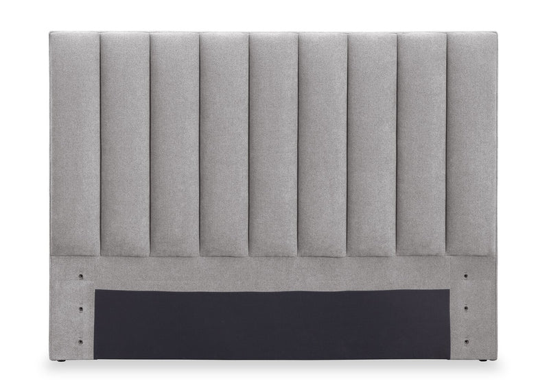 Lit de rangement rembourré Amos gris avec tête de lit à canaux - format lit double