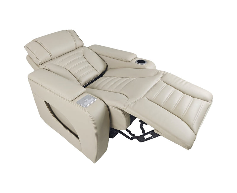 Fauteuil de massage à inclinaison électrique Zen de 40 po en tissu d’apparence cuir avec appuie-tête électrique et siège chauffant - abricot