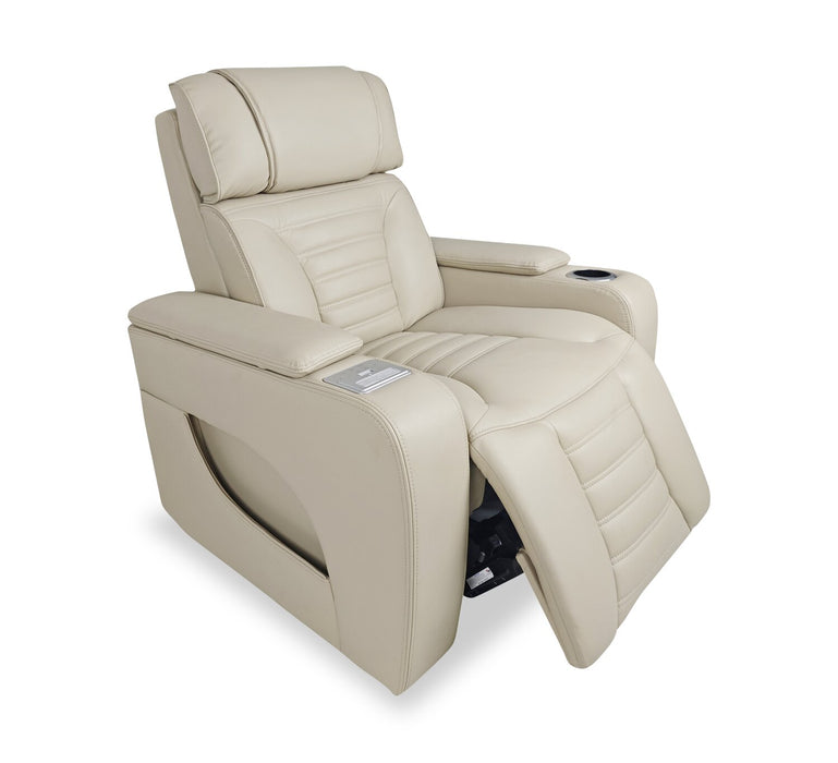 Fauteuil de massage à inclinaison électrique Zen de 40 po en tissu d’apparence cuir avec appuie-tête électrique et siège chauffant - abricot