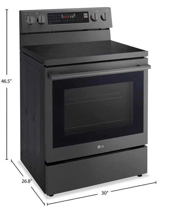 Cuisinière intelligente électrique LG de 6,3 pi³ avec friture à air - acier inoxydable noir - LREN6325ZE