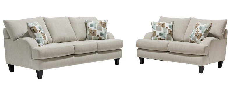 Sofa Nofia de 80 po fabriqué au Canada en tissu de chenille avec 2 coussins décoratifs et pattes en bois - beige lin