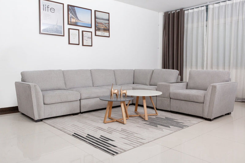 Sofa sectionnel Vault 6 pièces avec causeuse-lit et 3 fauteuils longs de rangement - gris