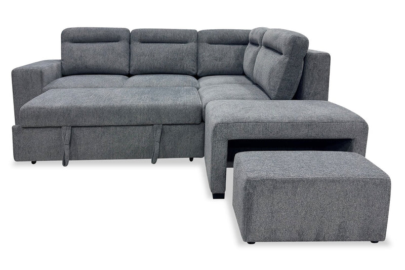 Sofa-lit sectionnel de droite Coast 3 pièces en tissu avec rangement et pouf - fumée 