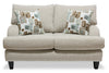 Causeuse Nofia de 58 po fabriquée au Canada en tissu de chenille avec 2 coussins décoratifs et pattes en bois - beige lin