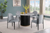 Kort & Co. Capri 5pc Dining Set with Table & 4 Linen-Look Chairs, Pedestal Base, 47"W Round - Grey | Ensemble de salle à manger Capri de Kort & Co. 5 pièces avec table ronde de 47 po (L), base piédestal et 4 chaises d’apparence lin - gris