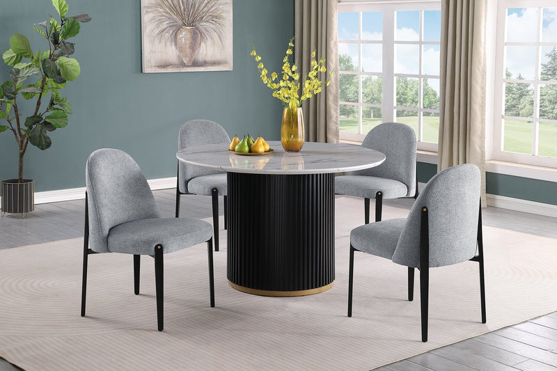 Ensemble de salle à manger Capri de Kort & Co. 5 pièces avec table ronde de 47 po (L), base piédestal et 4 chaises d’apparence lin - gris