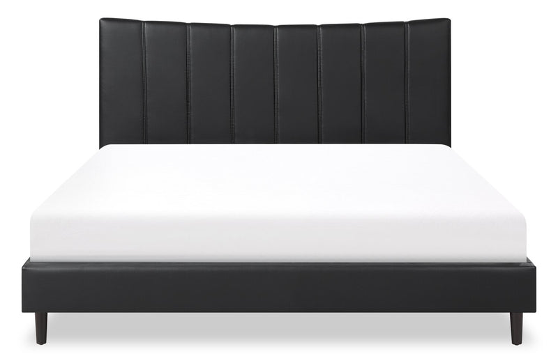 Lit plateforme rembourré Paseo en tissu de cuir végétalien noire - format très grand lit