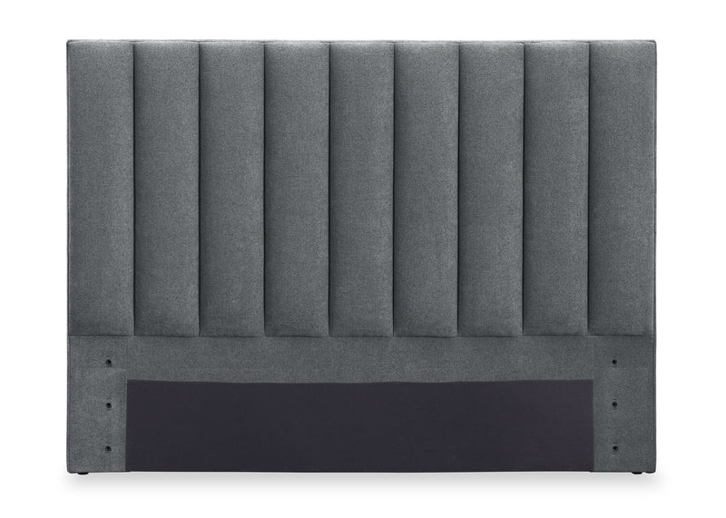 Lit de rangement Amos rembourré en tissu anthracite avec tête de lit à canaux et 3 tiroirs intégrés - format grand lit