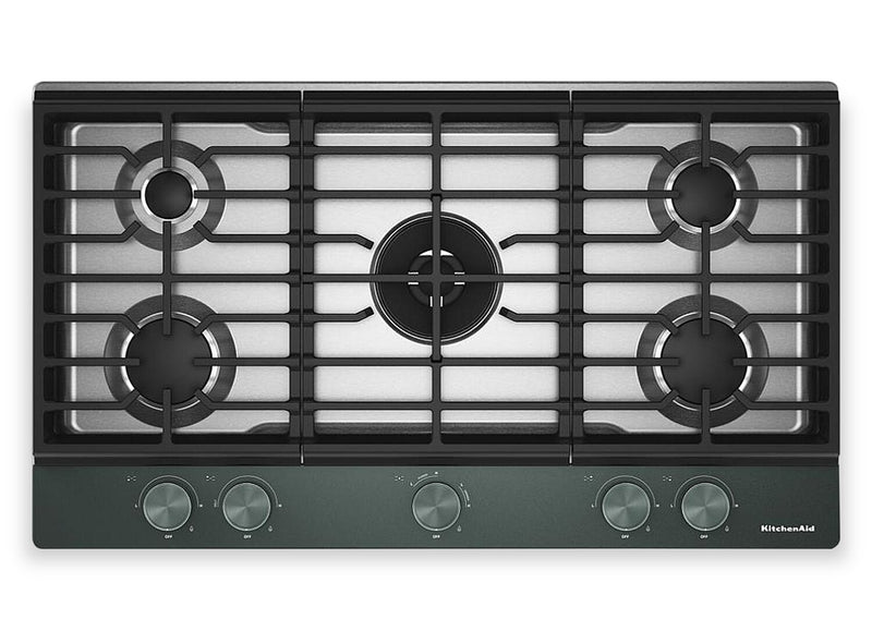 Surface de cuisson à gaz sur métal KitchenAid avec grille pour wok intégrée - Genièvre - KCGK536SJP