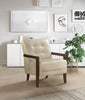 Enzo 26" Genuine Leather Accent Chair with Biscuit Tufting, Track Arms and Wood Legs - Beige | Fauteuil d’appoint Enzo de 26 po en cuir véritable avec capitonnage en biscuit, accoudoirs rectilignes et pattes en bois - beige