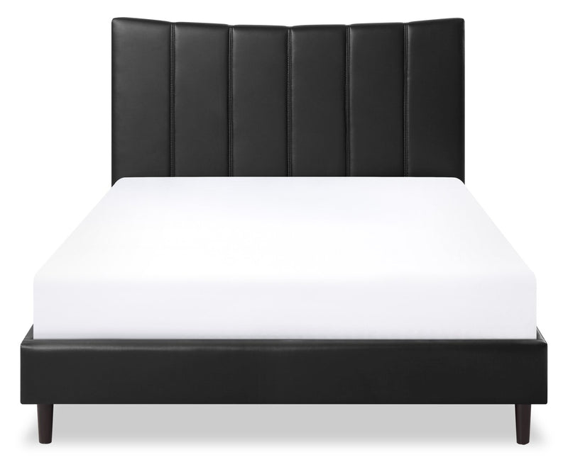 Lit plateforme rembourré Paseo en tissu de cuir végétalien noire - format grand lit