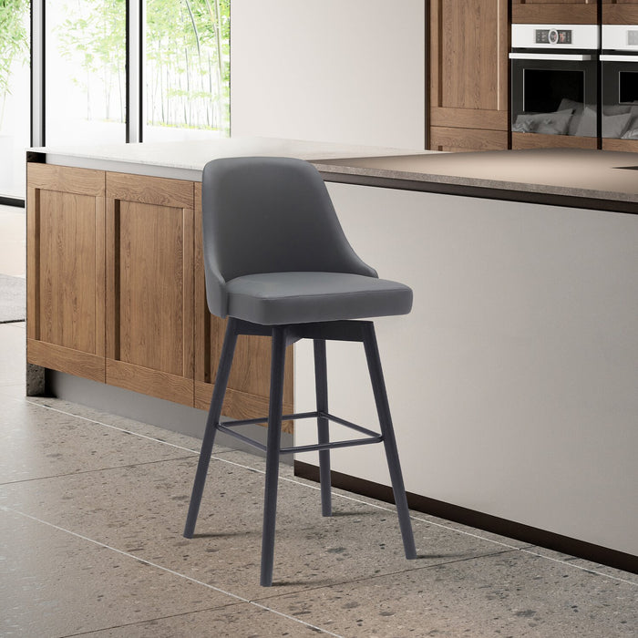 Tabouret Nash de hauteur comptoir en tissu de cuir végétalien, bois et en métal avec siège pivotant - anthracite