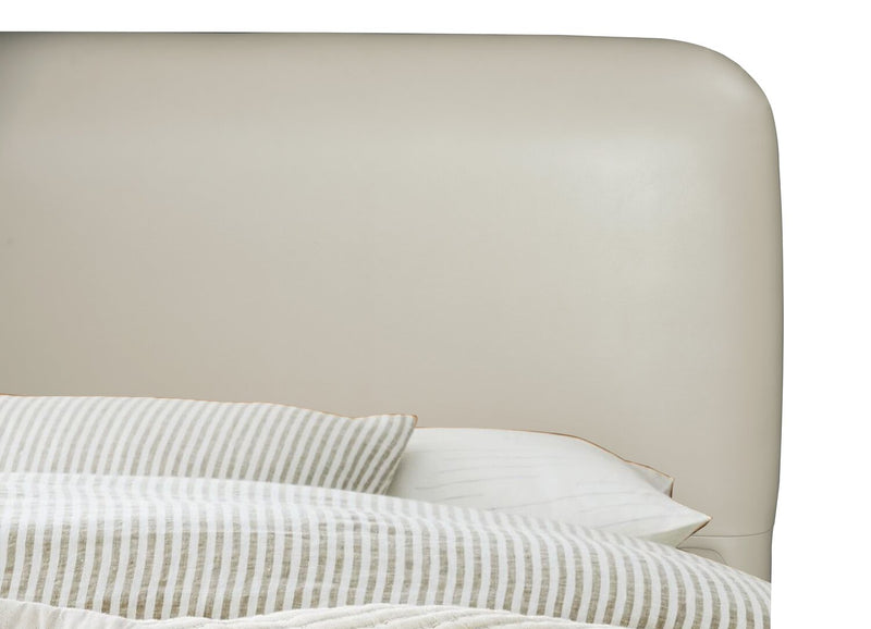 Lit plateforme rembourré moderne Luka en tissu de cuir végétalien taupe - format grand lit