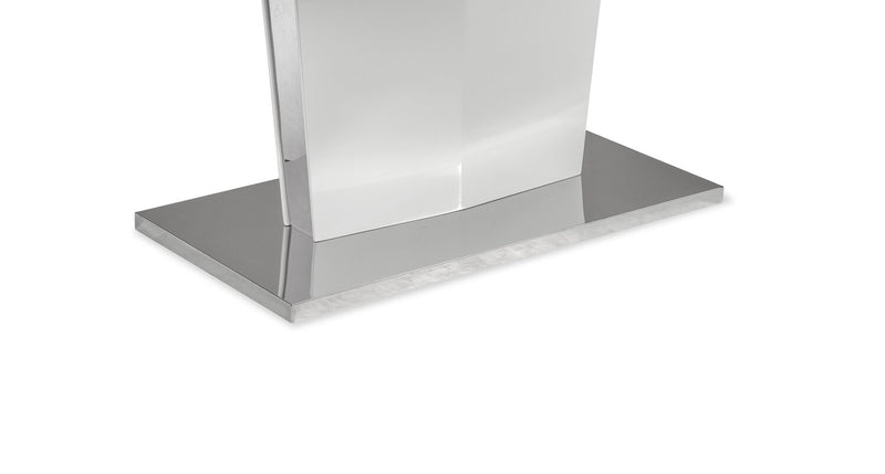 Table de salle à manger Naya de 63 po à 78,75 po (L) avec papillon se rangeant sous la table, en métal, en verre en imitation de marbre - blanche