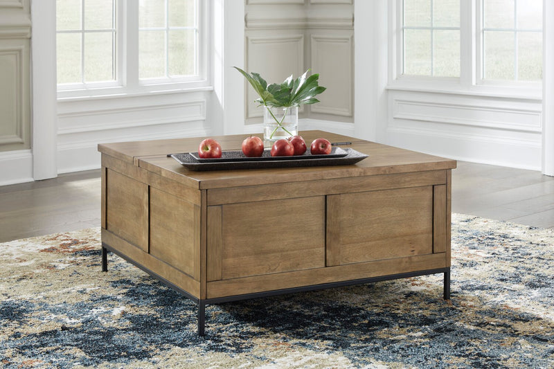 Table à café rustique York de 36 po en bois massif avec dessus relevable et rangement - brune