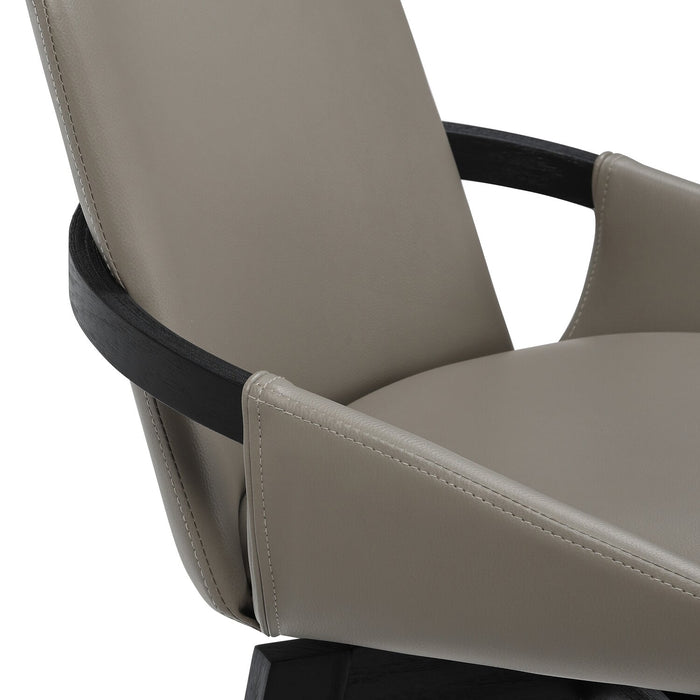 Tabouret Apex de hauteur comptoir en tissu de cuir végétalien et en métal et bois avec siège pivotant - taupe