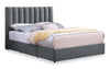 Lit de rangement Amos rembourré en tissu anthracite avec tête de lit à canaux et 3 tiroirs intégrés - format très grand lit
