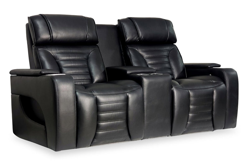 Causeuse de massage à inclinaison électrique Zen de 75,5 po en tissu d’apparence cuir avec console réfrigérée - noire