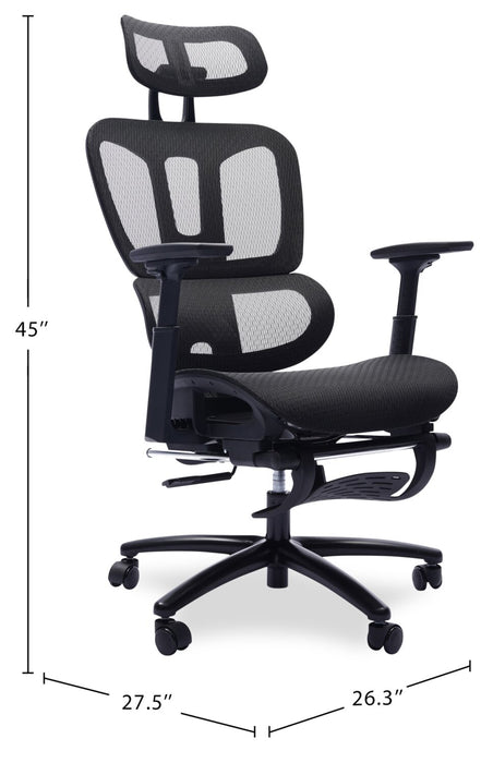Chaise de bureau réglable Diego de Sealy de 26,3 po avec rembourrage en mailles et repose-pied - noire
