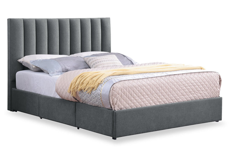 Tête de lit rembourrée Amos en tissu anthracite en canaux - format lit double