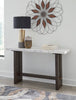 Warwick 52” Solid Wood and Marble Sofa Table – White and Brown Oak | Table de salon Warwick de 52 po en bois massif et en marbre - blanche et chêne brun