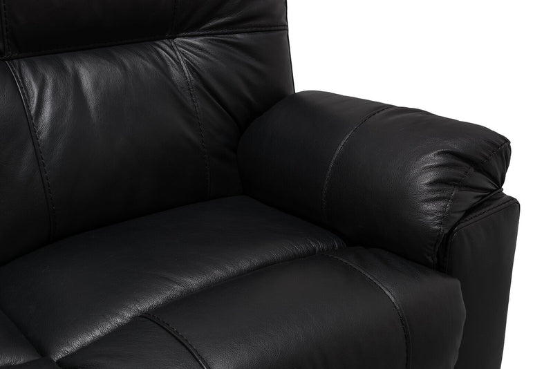 Causeuse à inclinaison électrique Dawson de 64 po fabriquée au Canada en cuir véritable avec port USB et coussins décoratifs - noir