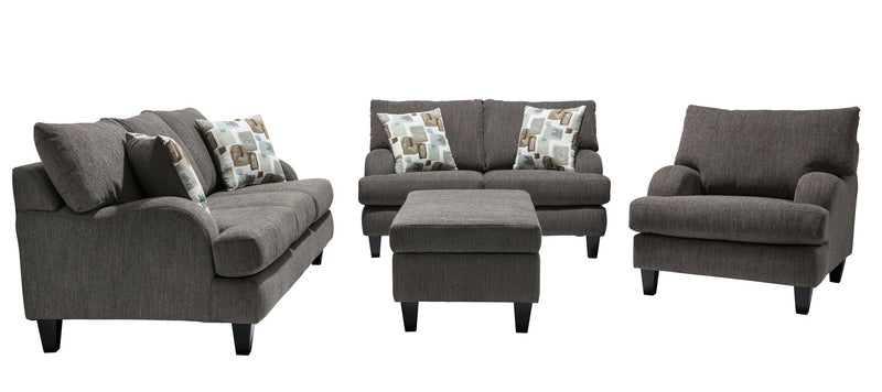 Pouf de rangement Nofia de 44 po fabriqué au Canada en tissu de chenille avec pattes en bois - gris anthracite