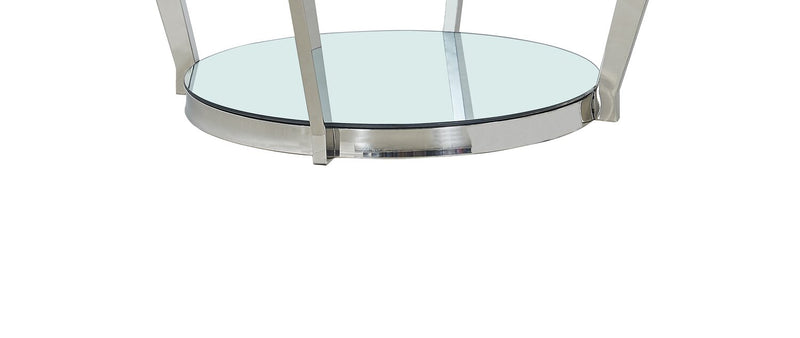 Table à café ronde moderne Yonge de 36 po avec dessus en verre et tablette - fini chromé avec acier inoxydable