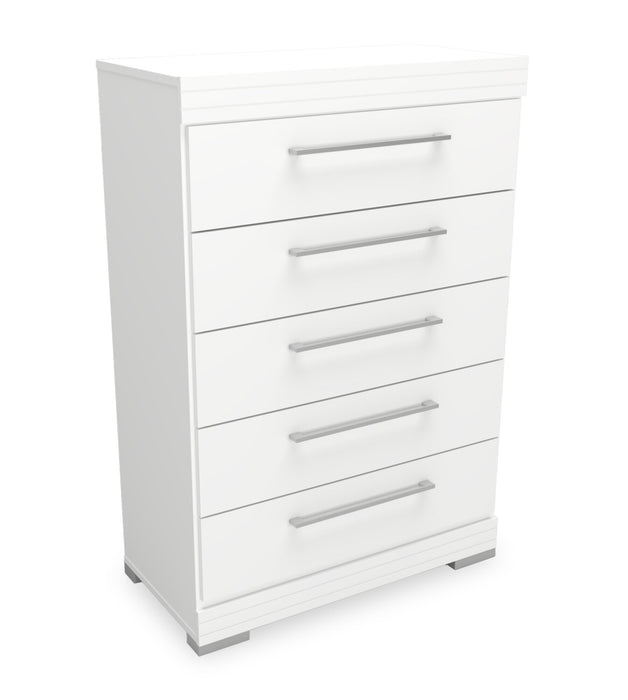 Commode verticale de chambre à coucher Riley de 31 po (L) x 46 po (H) à 5 tiroirs, fabriquée au Canada - blanche