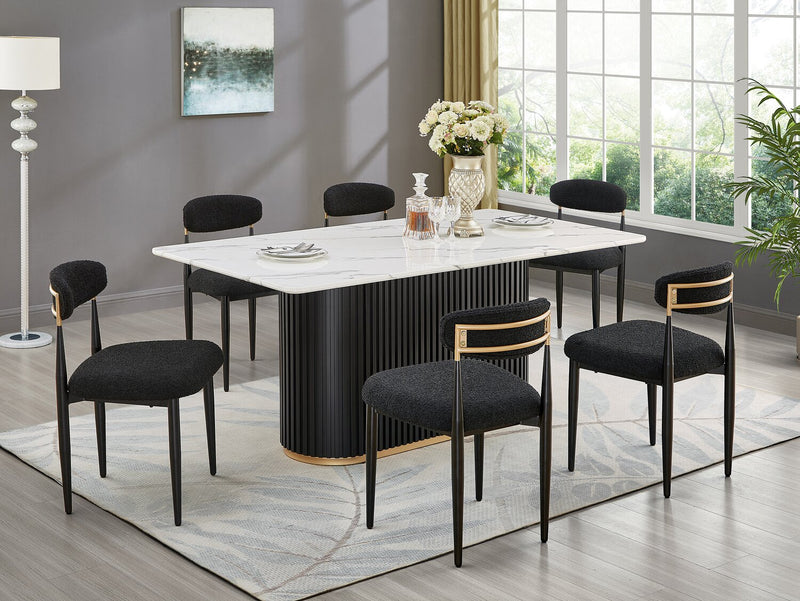 Ensemble de salle à manger Capri de Kort & Co. 7 pièces avec table de 72 po (L), touches dorées, base piédestal et 6 chaises - noir