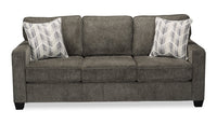 Sofa Lennox de 79 po fabriqué au Canada en tissu de chenille avec coussins réversibles et coussins décoratifs - gris
