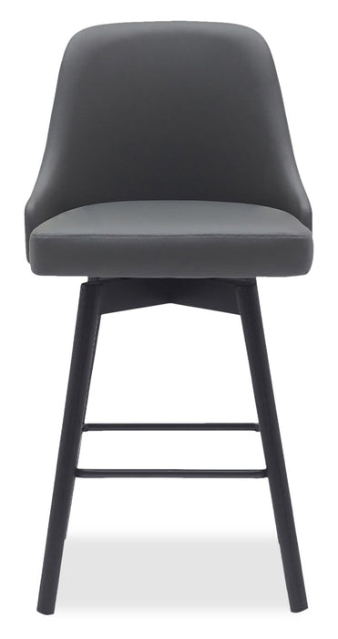 Tabouret Nash de hauteur comptoir en tissu de cuir végétalien, bois et en métal avec siège pivotant - anthracite