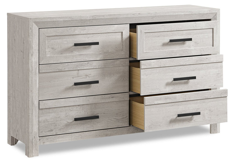 Commode de chambre à coucher Lark de 58 po (L) x 35 po (H) à 6 tiroirs - blanc rustique