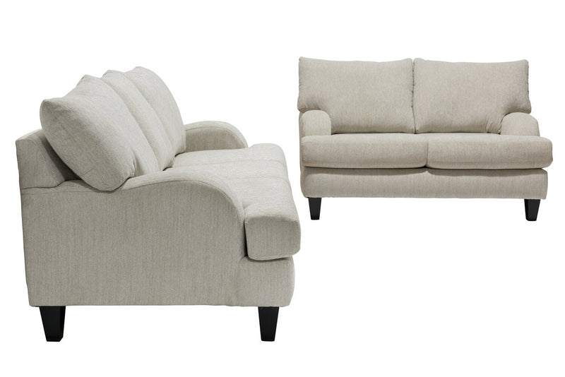 Sofa Nofia de 80 po fabriqué au Canada en tissu de chenille avec 2 coussins décoratifs et pattes en bois - beige lin
