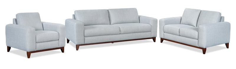 Causeuse River de 63,3 po en tissu d’apparence lin avec base et pattes en bois - grise