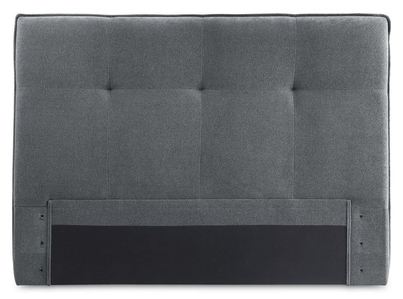 Lit plateforme Amos rembourré en tissu anthracite avec tête de lit capitonnée - format très grand lit
