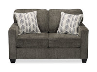 Causeuse Lennox de 57 po fabriquée au Canada en tissu de chenille avec coussins réversibles et coussins décoratifs - grise