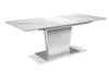 Naya Dining Table, 63-78.75"W Self-Storing Butterfly Leaf, Metal, Glass, Faux Marble – White | Table de salle à manger Naya de 63 po à 78,75 po (L) avec papillon se rangeant sous la table, en métal, en verre en imitation de marbre - blanche