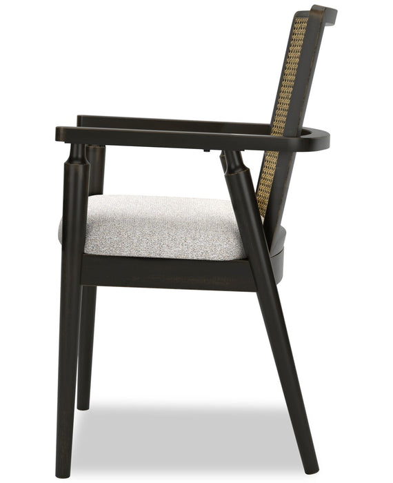 Chaise de salle à manger Shaw en tissu de polyester avec accoudoirs et dossier tissé d’apparence canne - noire