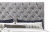 Candace Upholstered Bed in Velvet Grey Fabric, Button Tufted - Queen Size | Lit rembourré Candace en tissu de velours gris avec capitonnage à boutons - format grand lit