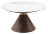 Alwin 31.5” Modern Round Coffee Table with White Sintered Stone Top - Brown | Table à café ronde moderne Alwin de 31,5 po avec dessus en pierre frittée blanche - brune